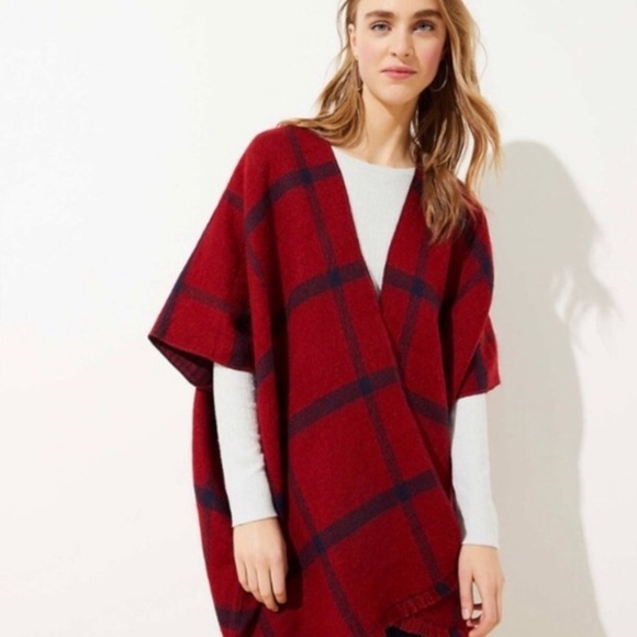 LOFT Reversible Plaid Poncho - Picture 1 of 7